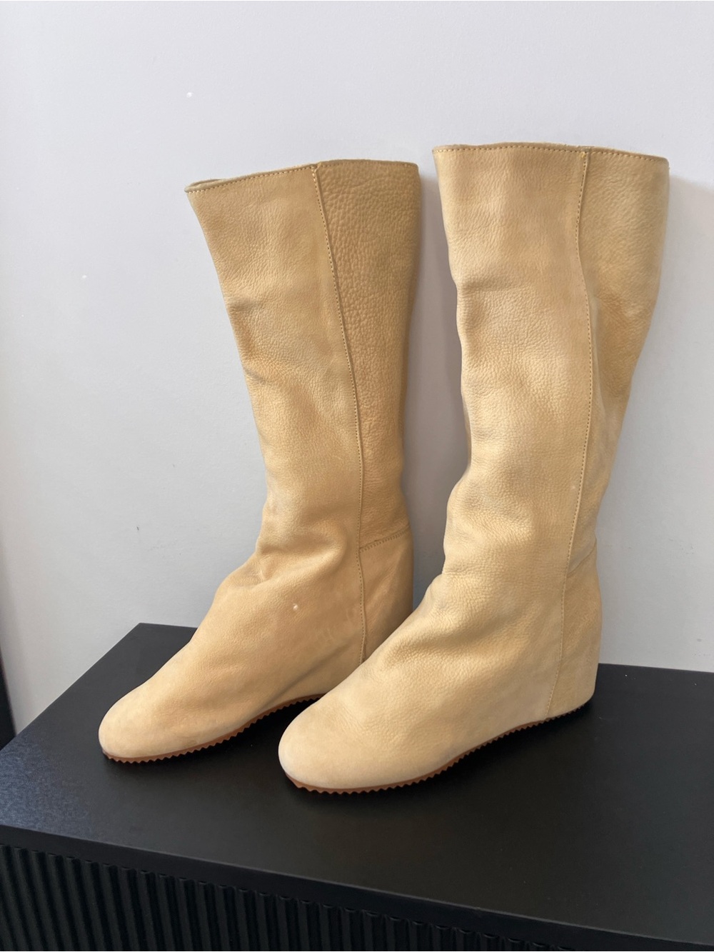 80%20 Ce Ce Chin Pebble Leather Hidden Wedge Slouchy Tall Boots, SZ 6 (rare)